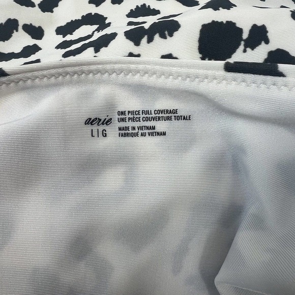 Aerie One Piece Swimsuit Sz L Cream Black Leopard Animal Print Tie Back - Picture 6 of 11
